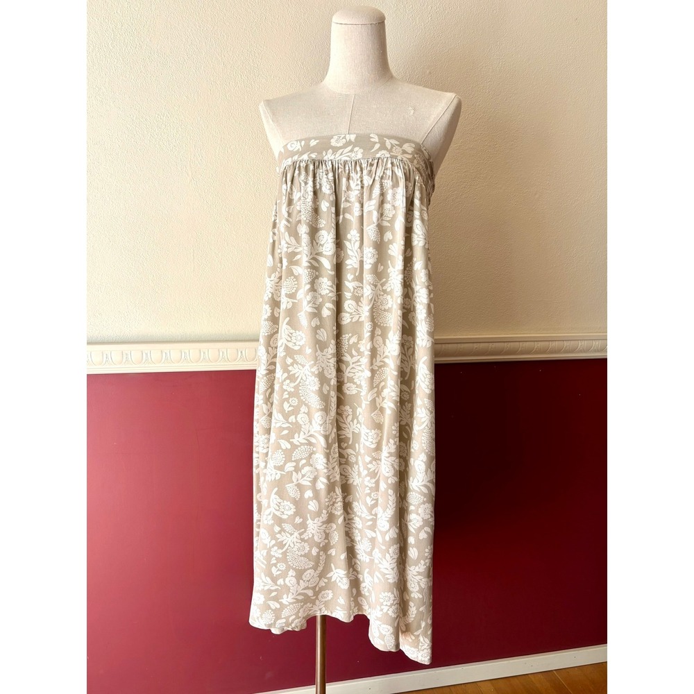 Gina Peters Vintage Floral Maxi Skirt Strapless Dress Beige White Rayon Medium - Picture 6 of 13